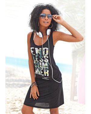 Venice Beach Strandkleid mit Frontprint, lockeres Longshirt aus Jersey, Sommerkleid - Weiß