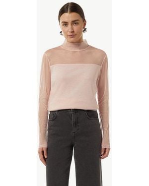 Comma, Langarmshirt T-Shirt Mesh-Longsleeve Mit Glitzer-Details - Mehrfarbig