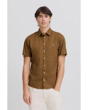 Casual Friday Kurzarmhemd CFAksel SS linen mix Shirt aus Leinenmix - Braun