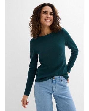 bonprix Langarmshirt Eng Anliegende Passform, Lange Ärmel, Basic-Shirt - Blau