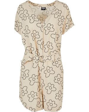 Urban Classics Ladies Short Viscose Belt Jumpsuit (1-tlg) - Natur