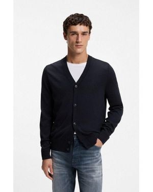 BOSS Strickjacke Avac Mit Schurwolle, Regular Fit, Zeitloses Design - Blau