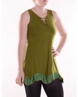 Vishes Sommerkleid Mini-Kleid Tunika Baumwolle Cutwork-Lagenlook Racerback Alternative Bekleidung - Grün