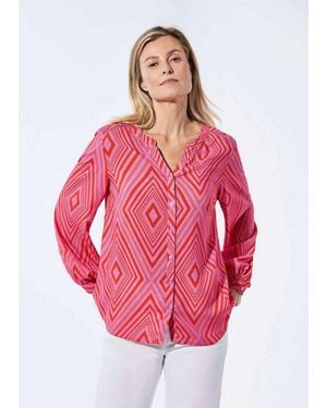 Goldner Kurzarmbluse Viskose-Bluse Mit Tunika-Ausschnitt Gemustertes Design Mit Besonderem Häkelband Am Rücken - Pink
