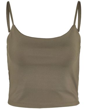 Noisy May Shirttop Einfarbiges Crop mit Spaghettiträgern NMTERESA CROPPED S/L TOP NOOS - Braun