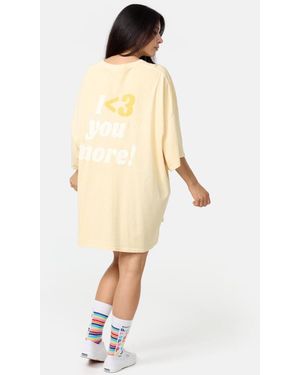 Worldclassca Oversized Print I Love T-Shirt lang Tee Sommer Oberteil - Natur