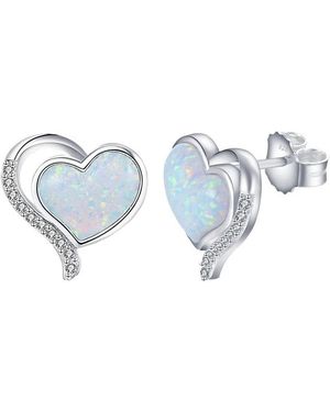 LuxusKollektion Paar Ohrstecker Opal Ohrringe Silber 925 Stecker mit Herzstein Zirkonia - Blau