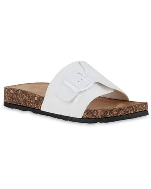 VAN HILL 21501737 JU BJB2084-7003 White 37 Pantolette Pantoletten Sandalen Schnallen Korkoptik Profil-Sohle - Weiß
