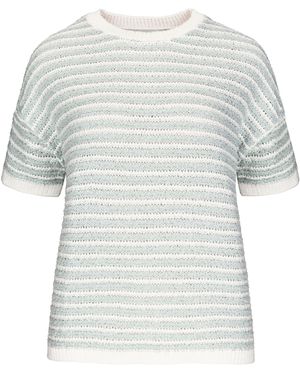 Bianca Kurzarmpullover OCTAVIA in modischem Streifenlook mit Lurex-Durchzug - Weiß