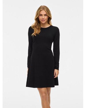 Vila Strickkleid Vicomfy A-Line O-Neck Knit Dress - Schwarz
