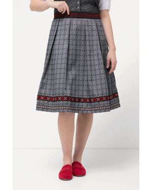 Ulla Popken Jerseyrock Trachtenrock Jacquard A-Linie Zierband - Grau