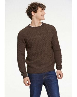 Lindbergh Strickpullover Mit Zopfmuster, Hoher Wollanteil - Braun