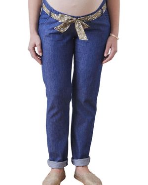 VERTBAUDET 7/8-Caprijeans Umstands-Jeans mit Paperbag-Bund - Blau