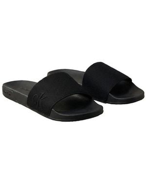 Calvin Klein Ess Slide Hf Side Logo Cv Pantolette Strandschuh, Sommerschuh, Flat Mit Textil-Bandage, Schmale Form - Schwarz