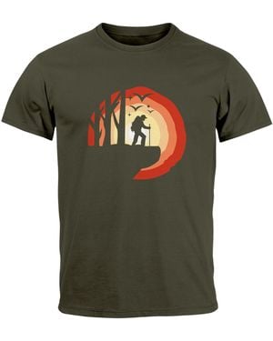 Neverless T-Shirt Wander-Motiv Trekking Aufdruck Printshirt Outdoor mit Print - Grün