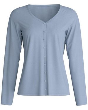 CALIDA Langarmshirt Etude Ajours Damen (1-Tlg) Mit Knopfleiste, Seidig Weich Und Geschmeidig - Blau