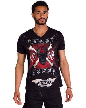 KINGZ T- Totenkopf Shirt von mit Strass - Rot