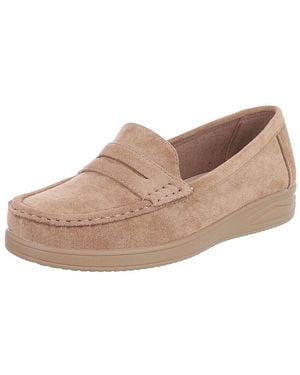 Ital-Design Elegante Loafer Für Damen Aus Hochwertigem Material Slipper (91117404) Ultraleichte Und Komfortable Sohle - Natur