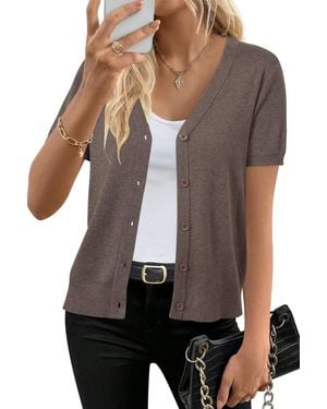 Arach&Cloz Wool Blend Strickjacke Kurz Cardigan V-Ausschnitt Strickmantel Knit Bolero mit Knopf - Grau