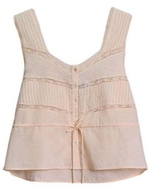 BHOEM Blusentop Besticktes Baumwolloberteil Mit Spitze (1-Tlg) - Pink