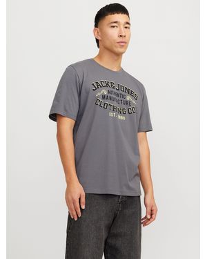 Jack & Jones Rundhalsshirt JJELOGO TEE SS O-NECK 2 COL SS25 SN mit Logo Print - Grau