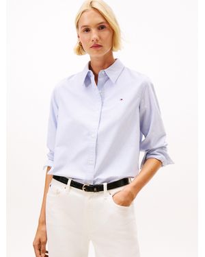 Tommy Hilfiger Hemdbluse OXFORD SHIRT mit Hemdblusenkragen und Stickerei Baumwolle, relaxed fit - Weiß