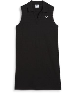 PUMA Sweatkleid ESS ELEVATED Strukturiertes ärmelloses Relaxed Fit Kleid - Schwarz