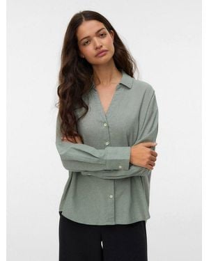 Vero Moda Langarmbluse Vmnorma Ls Chambray Shirt Baumwolle, Loose Fit - Grün