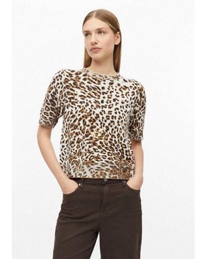 S.oliver Kurzarmpullover Strickpullover Kurzarm-Strickpullover Mit Leo-Jacquardmuster - Natur
