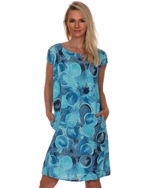Charis Moda A-Linien-Kleid Leinenkleid Sommerkleid Belli Rotondi Kurzarm - Blau