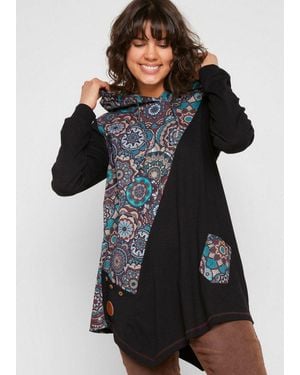 bonprix Langarmshirt Aus Baumwolle, Slim Fit, Mit Zipfelsaum - Schwarz
