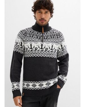 bonprix Norwegerpullover Mit Troyerkragen, Regular Fit, Aus Polyacryl - Grau