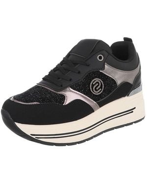 Ital-Design Damen Plateau-Sneaker Mit Schnürung Und Materialmix Sneaker (92002670) Keilabsatz/Wedge Sneakers Low - Schwarz