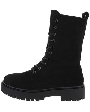 Ital-Design Damen Schnürschuhe Freizeit Schnürstiefelette (84338331) Blockabsatz Plateaustiefeletten - Schwarz