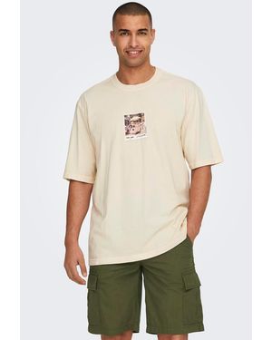 Only & Sons T-Shirt loose fit Rundhals Kurzarm Gummidruck ONSRAY OVZ WASHED SS TEE VD - Grün