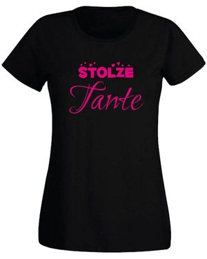 G-graphics T-Shirt - Stolze Tante Slim-fit, Frontprint, mit Spruch / Statement - Schwarz