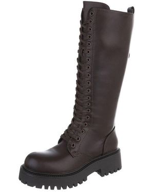 Ital-Design Damen High-Top Schnürstiefel Combat-Stil Robust Plateaustiefel (92457873) Blockabsatz Stiefel - Schwarz