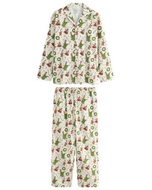 Next Pyjama Geknöpfter Schlafanzug, Familienkollektion, Grinch (2 Tlg) - Weiß