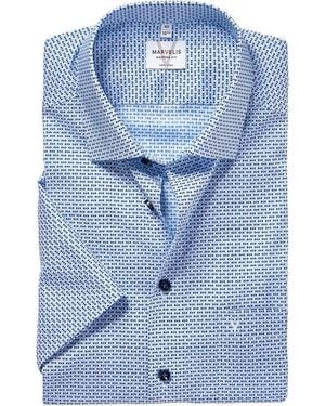 Marvelis Kurzarmhemd Mit New-Kentkragen, Modern Fit, Bügelfrei - Blau