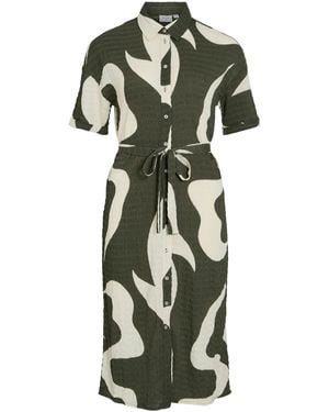 Vila Shirtkleid Modisches Blusen-Design mit Bindeband und Knopfleiste - Grün