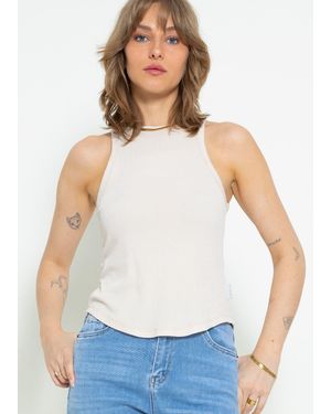 SassyClassy Geripptes Basic Tanktop Ärmelloses Top mit Rundhalsausschnitt und breiten Trägern - Weiß