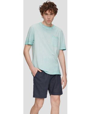QS Kurzarmshirt T-Shirt aus reiner Baumwolle mit Brusttasche - Mehrfarbig