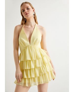 Koton Volantkleid Mini Länge Geschichtet Kleid - Gelb