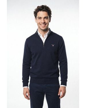 GANT Troyer Classic Cotton Half Zip Regular Fit Mit Troyerkragen - Blau