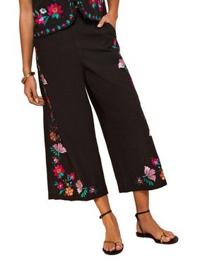 Love & Roses Leinenhose Hose Mit Blumenstickerei (1-Tlg) - Schwarz