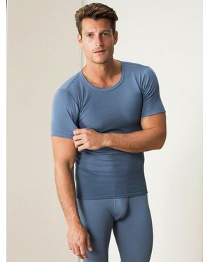 Walbusch T-Shirt Herren Thermo-Shirt 2Er-Pack Rundhals Innen Angeraut Baumwolle, Pflegeleicht, Wärmend - Blau