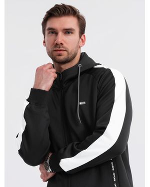 Ombre Sweatjacke -Kapuzenpulli mit Reißverschluss und Paspel - Schwarz