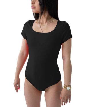 Alkato Kurzarmbody Kurzarm Bodysuit mit Rundhalsausschnitt - Schwarz