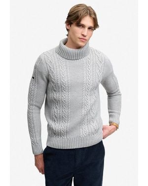 Superdry Rollkragenpullover Jacob Cable Roll Neck Jumper Materialmix, Relaxed Fit - Grau
