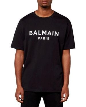 Balmain T-Shirt Herren Flocked Tee Logo Straight Fit - Schwarz